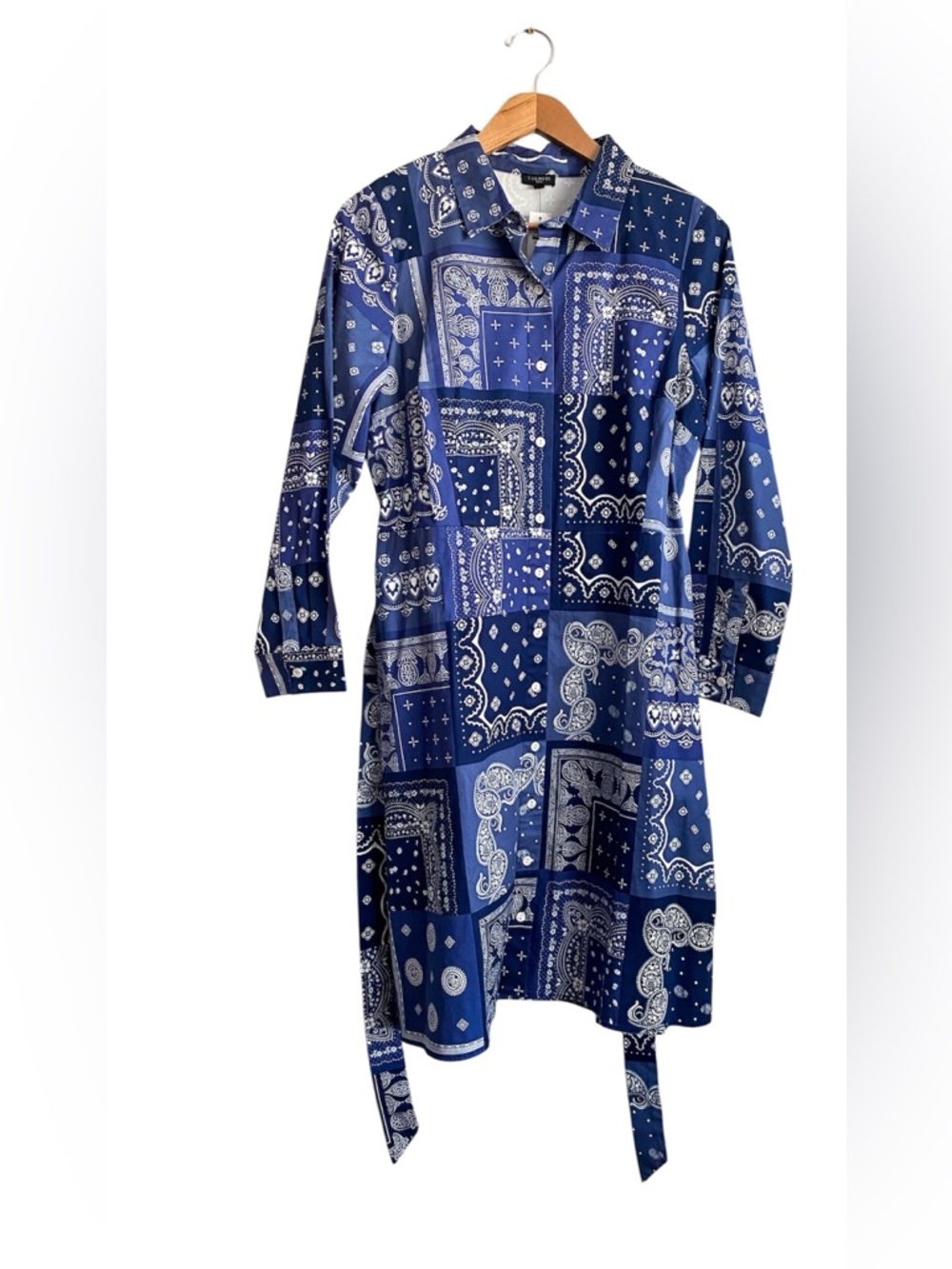 Talbots Paisley Floral Blue Bandana Midi Shirt Dress Long Sleeves Western 14P - Picture 5 of 8